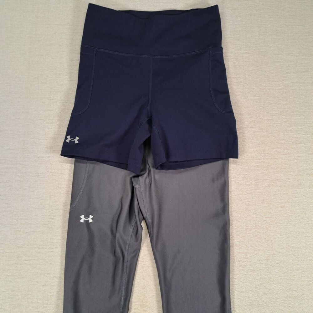 Under Armour Compression Shorts Leggings Lot 2 Womens S Navy Blue Gray HeatGear